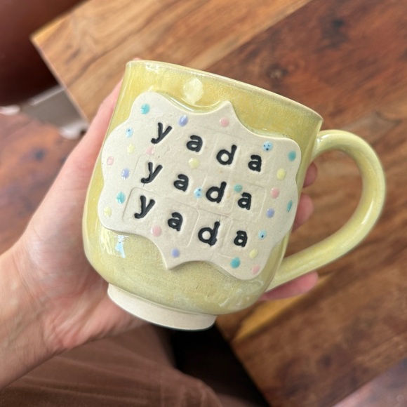 Studio Pottery Yellow Ceramic Mug with 'yada yada yada' Design - Picture 1 of 7